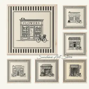 Floral Boutique French Patisserie Café Salon Bookshop Butcher Wine Shop Square Vintage Poster Canvas Painting Wall Picture Decor