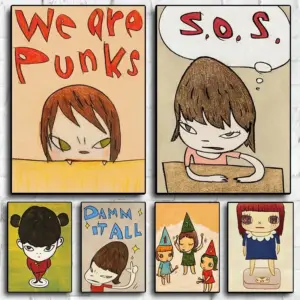 Japanese Yoshitomo Nara Doll Cartoon Poster Prints Wall Art Canvas Painting Nordic Wall Picture for Baby Kids Room Living Decor