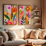 Frameless Modern Bohemian Spring and Summer Flower Wall Art,Abstract Plant Flower Poster,Plant Printing,Living Room Decoration