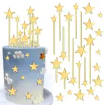 24Pcs Acrylic Gold Star Cake Toppers for Kids Birthday Party Cake DIY Decoration Wedding Christmas Cake Decorating Tools Kit