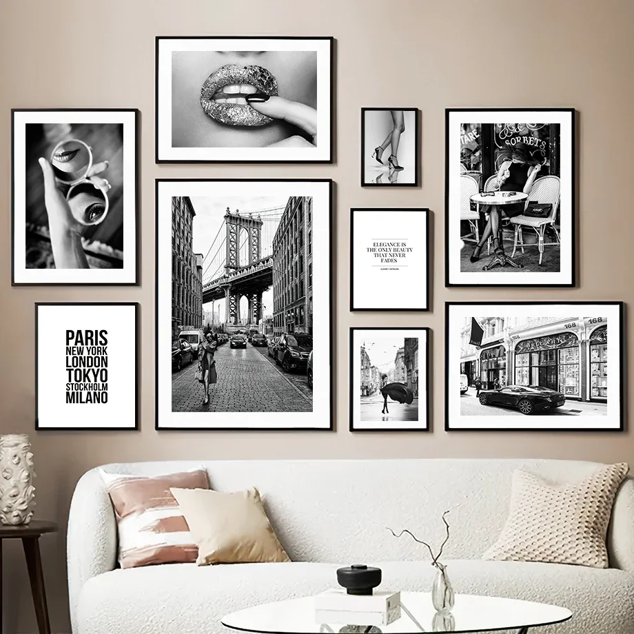 Black White Landscape Wall Art Mural Canvas Painting Fashion High Heel Girl Paris Towel Posters Print Pictures Living Room Decor