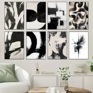 1pc Simple Style T-Textured Abstract Painting Black And White Canvas Painting Print Art Wall Decor