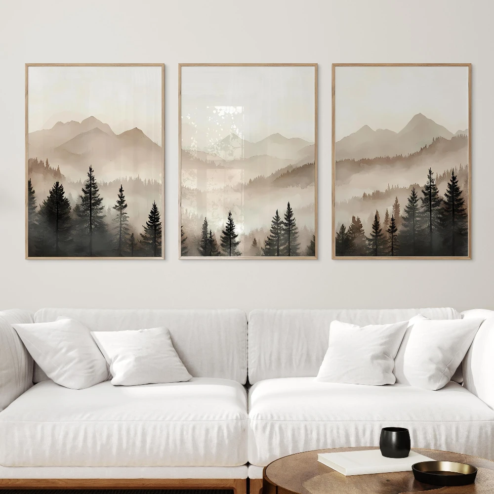 Abstract Forest Mountains Triptych Art Minimalist Modern Foggy Landscape Prints Set of 3 Printable Neutral Nature Wall Art Gift - Image 6