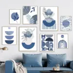 Navy Blue Boho Abstract Sun Rainbow Moon Leaf Plant Nordic Posters Wall Art Print Canvas Painting Modern Room Home Decoration