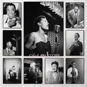 Black and White Vintage Photo of Famous Jazz Singer Musician Billie Holiday Poster Canvas Painting Wall Art Pictures Home Decor