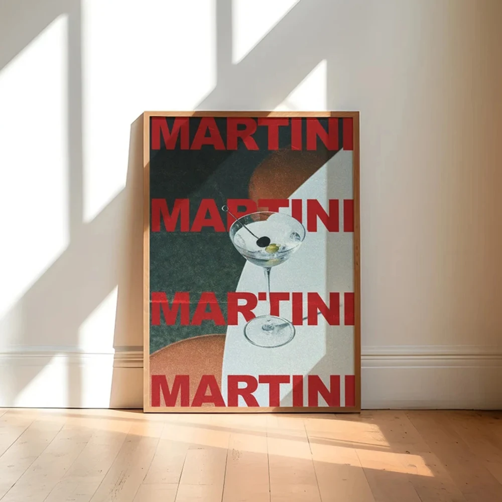 Modern Retro Martini Cocktail Alcohol Minimalist Wall Art Canvas Trendy Painting Posters For Living Room Home Decor - Image 3