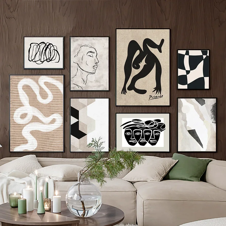 Boho Abstract Wall Art Mural Canvas Painting Minimalism Picasso Body Line Face Modern Living Room Home Decor Poster Print Home - Image 2