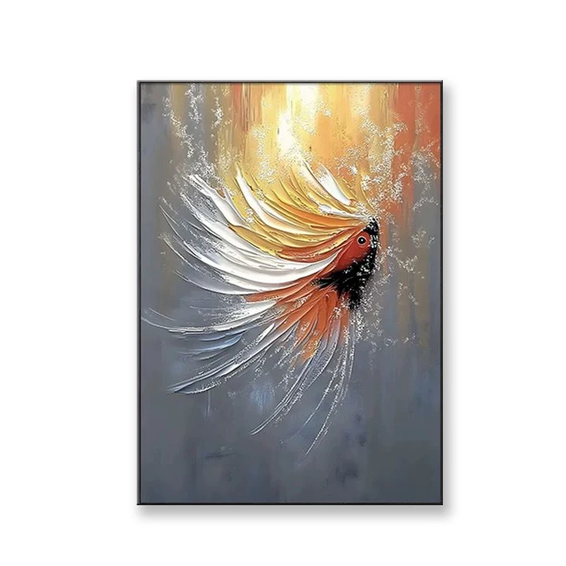Modern Abstract Gold Fish Picture For Wall Decor Pure Handmade Texture Oil Painting On Canvas Hanging Art Poster For Living Room - Image 4