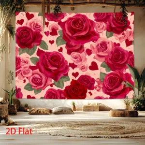 Romantic Red Rose & Heart Tapestry for Living Room Bedroom Decor Elegant Floral Backdrop Modern Home Design