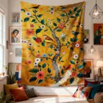 A tree with birds flowers and leaves Digital printing polyester wall tapestry suitable for use living rooms offices bars party