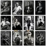 Icons Celebrities Black and White Photos Actors Musicians Politicians Artists Art Poster Canvas Painting Wall Picture Home Decor