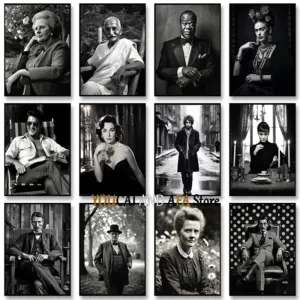Icons Celebrities Black and White Photos Actors Musicians Politicians Artists Art Poster Canvas Painting Wall Picture Home Decor