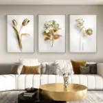 Scandinavian Classic Fashion Wall Art Gold White Botanical Leaves 3D HD Canvas Poster Prints Home Bedroom Living Room Decoration