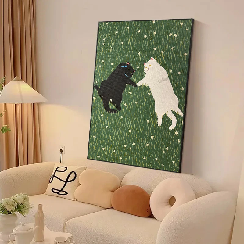 Lovers Cat Canvas Painting Plants Posters Funny Cartoon Animal Wall Art Prints Pictures for Living Room Cuadros Decor No Frame - Image 3