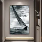 2D/FLAT, One Unframed, Modern Gray Tone Sea Sailing Canvas Art, Decorative Painting Large Size Canvas Poster, Living Room Wall