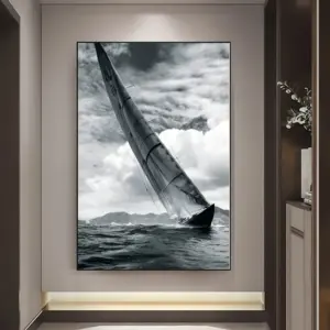 2D/FLAT, One Unframed, Modern Gray Tone Sea Sailing Canvas Art, Decorative Painting Large Size Canvas Poster, Living Room Wall