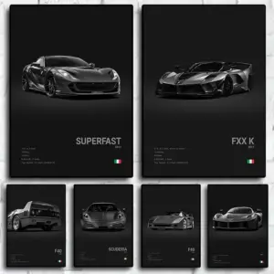 Pop Black and White Italy Cars Luxury Super Sport Car Poster Aesthetic F40 GTO GTB Canvas Print for Wall Art Garage Room Decor
