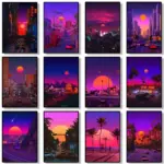 Synthwave Miami Ocaso Beach City Street Tours Wall Art Decor Home Decoration Picture For Living Room Canvas Print Poster