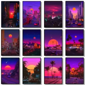 Synthwave Miami Ocaso Beach City Street Tours Wall Art Decor Home Decoration Picture For Living Room Canvas Print Poster