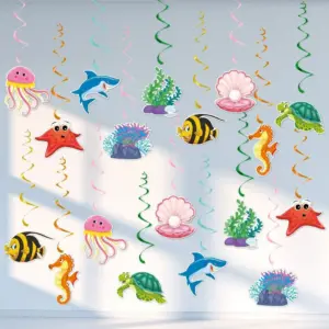 Under The Sea Spiral Hanging Tags Shell Starfish Seahorse Seaweed Spiral Pendant Happy Summer Ocean Birthday Party Decors
