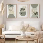 Boho Green Beige Half Circle Colour Block Poster Sage Mid Century Bohemian Canvas Painting Fresh Bedroom Frameless Wall Art