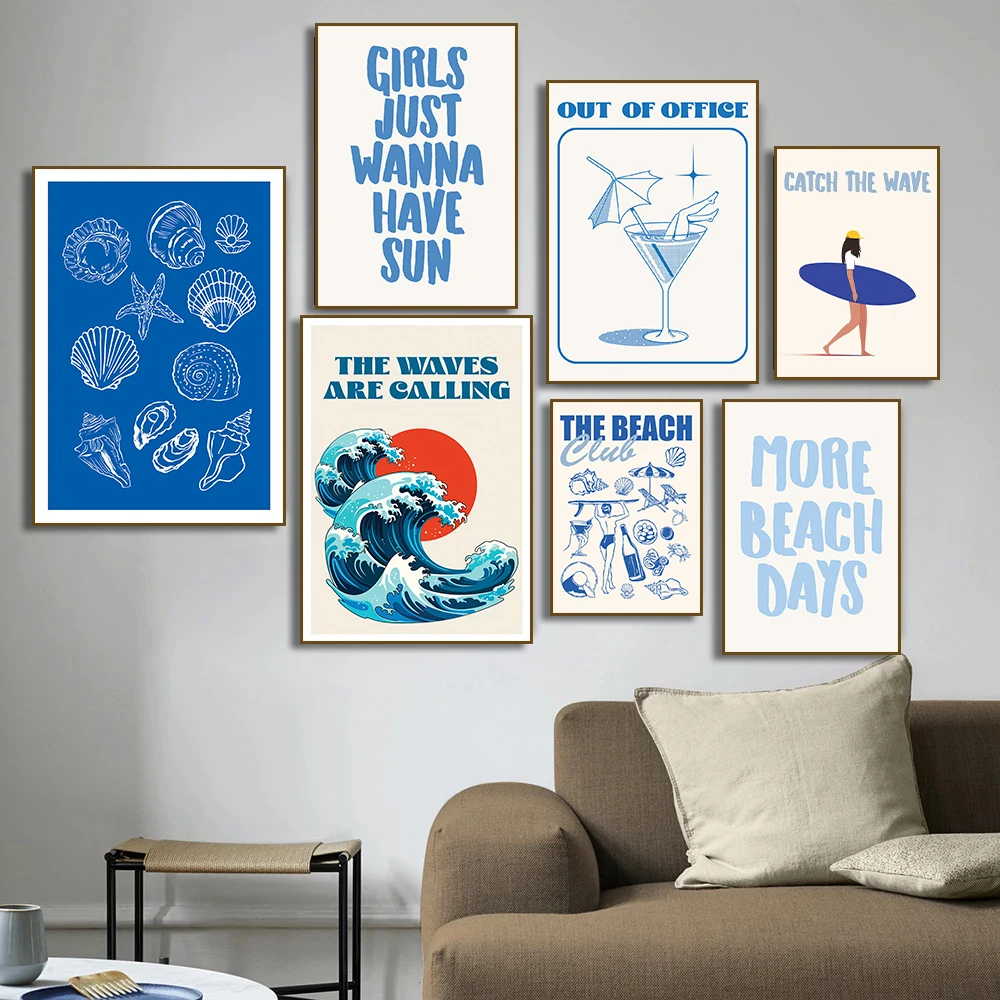 Seashells Meet Me At The Beach Poster Summer Bikini Coastal La Dolce Vita Canvas Painting Trendy Wall Art Room Home Decor - Image 2