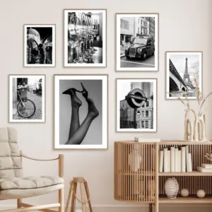 Fashion Black White Poster Sexy High Heels Paris Tower Vintage Canvas Painting Luxury Car Wall Art Living Room Home Decor Mural