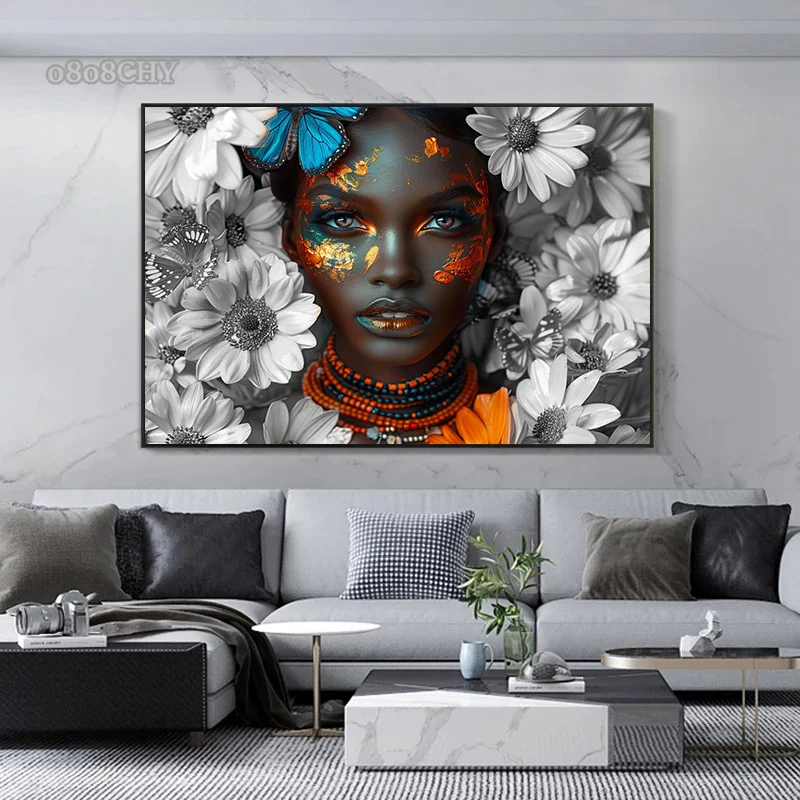 African Woman Flower Canvas Print Posters HD Wall Art Canvas Painting Black Woman Art Fashion Home Living Room Wall Decor Mural - Image 5