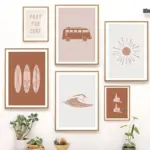 Abstract Surf  Board Wave Palm Trees Sun Posters Prints Boho Beach Canvas Painting Wall Art Pictures Living Room Home Decor