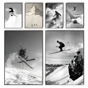 Black And White Skiing Photo Winter Sport art canvas HD aesthetic Printing Paper Wall Art for Living Room Bar fashion Home Decor