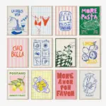 Italy Summer Wall Art Set of 12 Prints Dolce Vita Kitchen Decor Bar Cart Wall Art Amalfi Coast Room Decor Eclectic Gallery