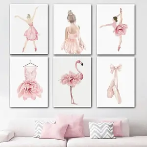 Ballet  Flamingo Watercolor Canvas Art  Nordic Style Dance Shoes  Skirt Wall Prints for Girls Room Decor