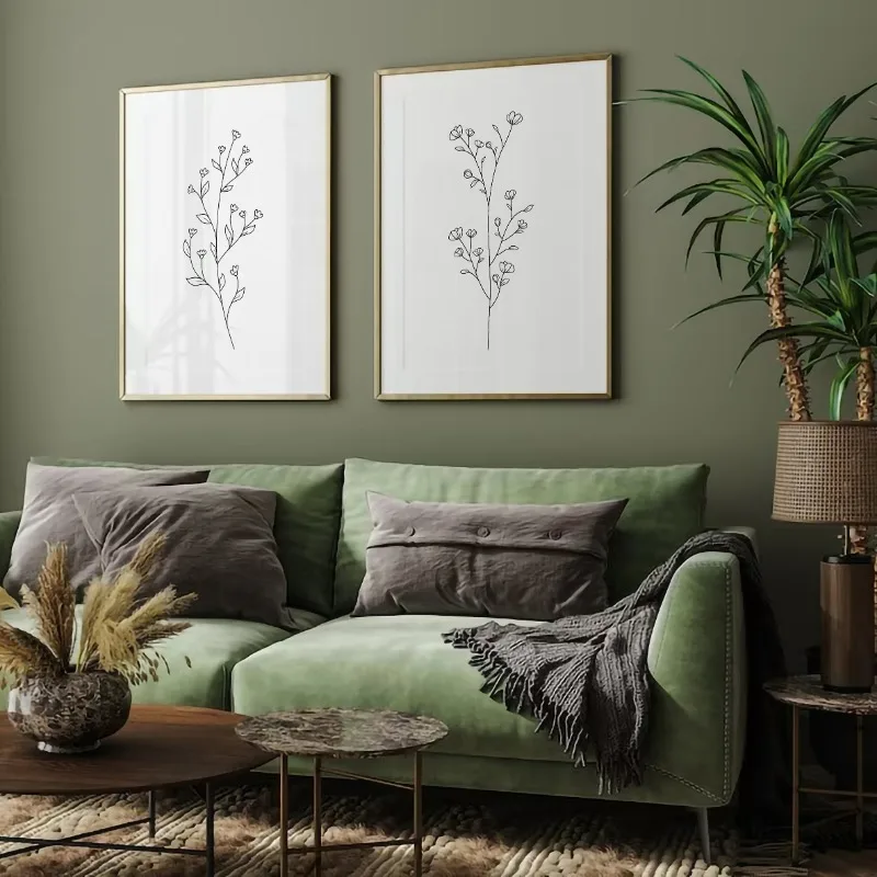 Minimalist Line Art Flower Bouquet Botanical Poster Black and White Wildflower Canvas Painting Wall Art Living Room Home Decor - Image 3