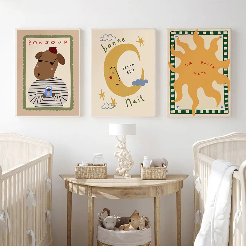Bohemian Sun Moon Animal Cartoon Illustration Poster Prints Canvas Painting Wall Art Picture Living Kindergarten Room Home Decor - Image 2