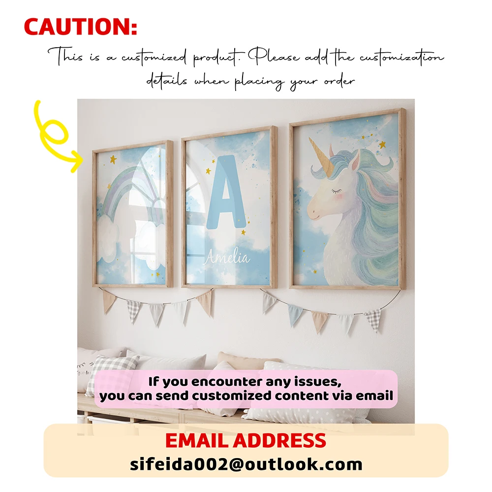 3pcs Personalized Custom Name Cartoon Child Blue stripe Wall Art Print Picture Canvas Poster Painting For Living Room Home Decor - Image 5