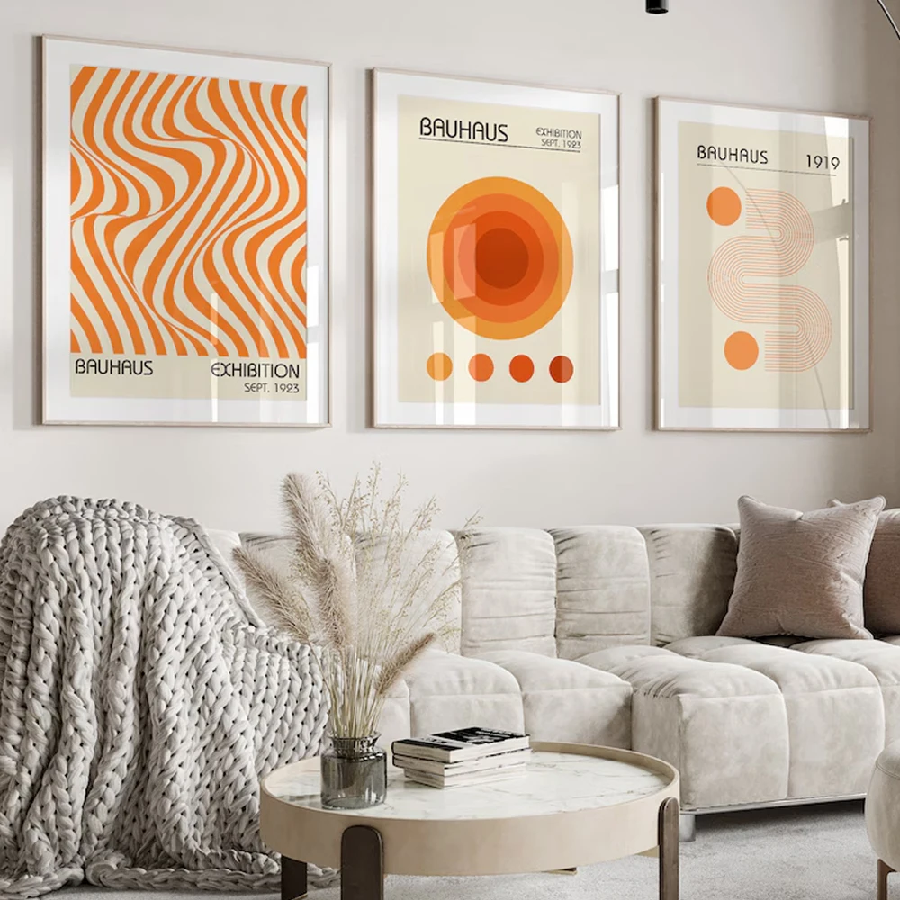 1PC/3PCS Frameless Abstract Orange Bauhaus Posters Canvas Painting Minimalist Modern Geometric Wall Art Exhibition Home Decor - Image 3