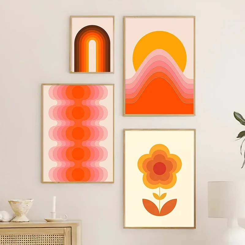 Retro Stripes Art Prints Sunset Lip Rainbow Flower Butterfly Boho Poster Canvas Painting Wall Pictures For Living Room Decor - Image 5