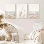 3PCS White Seascape Canvas Painting Nordic Sea Beach Pampas Botanical Grass Pictures Living Room Kitchen Wall Art Decor Poster