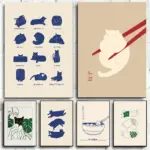 Minimalist Aesthetic Cute Animal Wall Art Illustration Poster Sleepy Kitties Canvas Painting Home Decor Cat Lover Gift