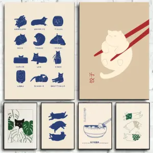 Minimalist Aesthetic Cute Animal Wall Art Illustration Poster Sleepy Kitties Canvas Painting Home Decor Cat Lover Gift