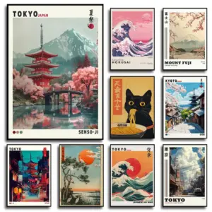 1 Piece of Frameless Japanese Wall Art,Digital Printmaking,Japanese Landscape Canvas Painting Wall Art Living Room Home Decor