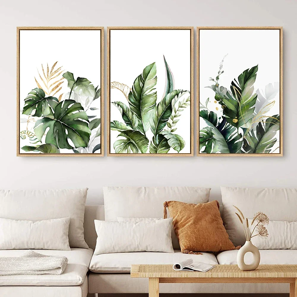 Classic Simple Wall Art Tropical Plants Green Leaves Gold Flowers HD Canvas Print Poster Home Living Room Bedroom Decoration - Image 3
