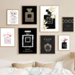 Fashion Luxury Coco Perfume Bottle Canvas Painting Nordic Flower Poster Print Wall Picture Modern Girl Room Decor Quadro Cuadros