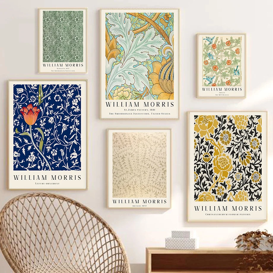 William Morris Artwork Print Poster Tulip Flowers Plants Printable Art Nouveau Exhibition Floral Painting Kitchen and Room Decor