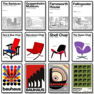 Vintage Bauhaus Poster Abstract The Swan Chair Canvas Painting Print Modern Wall Art Picture for Living Room Home Decoration