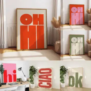 Retro OH HI and CAIO Modern Typesetting Canvas Printing Bold Font Wall Art Posters for Modern Living Rooms & Home Decor Gifts
