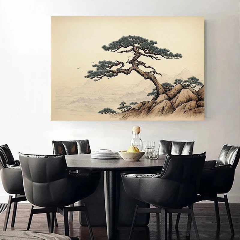 Japanese Zen Koi Fish Pine Tree Sunset Birds Landscape Posters and Prints Canvas Printing Wall Art Picture for Living Room Decor - Image 4