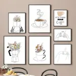Canvas Painting Cafe Shop Posters Kitchen Wall Decor Nordic Coffee Flowers Wall Art Pictures Print Minimalist Line Coffee Mug