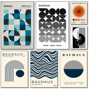 1pc Frameless Bauhaus Modern Geometric Art Minimalist Poster Classic Retro Poster Retro Room Family Bar Cafe Nordic Home Decor