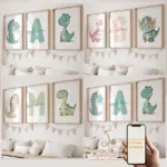 3pcs Personalized Custom Name Cartoon dinosaur Wall Art Print Picture Canvas Poster Painting For Living child Room Home Decor